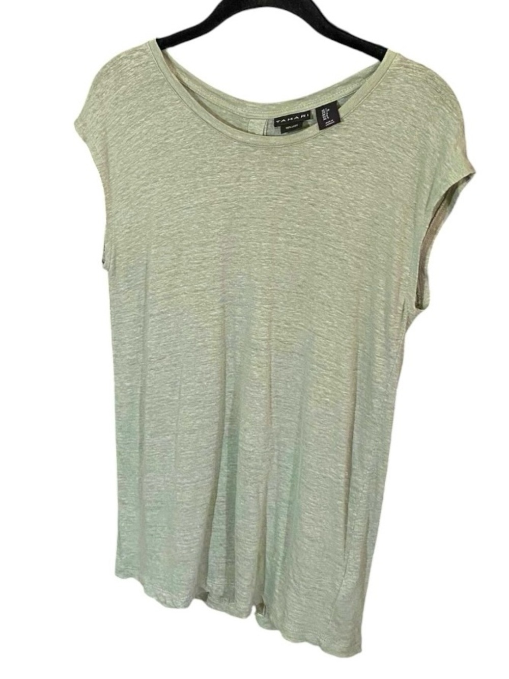 Tahari 100% Linen Cap Sleeve Top Coastal Resort Minimalist Boho Sage Small - Picture 3 of 6